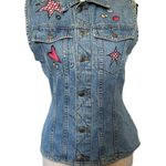 Vtg County Seat Denim Womens Vest Sz S Y2K Moon Stars Boho Western Cottagecore Blue Photo 0