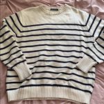 Brandy Melville Black and Cream Striped Crewneck Sweater Photo 0