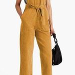 Alex Mill Womens Ollie Jumpsuit Sleeveless Cropped Denim Golden Khaki Medium NWT Brown Photo 0
