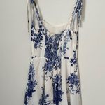 Reformation Annabell Lucerne Blue White Floral Mini Smocked Dress Size 4 Photo 5