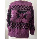 Esprit crew neck Purple & Black Aztec pullover wool blend Checkered Sweater S Photo 2