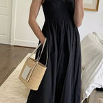 STAUD  Landry Shoulder-Tie Smocked Maxi Dress in Black Size X-Large Photo 0