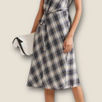 Vince  Wrap Midi Dress Blue Plaid Shadow Lightweight Sleeveless‎ Lagenlook Sz M Photo 0