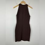 Babaton Sculpt Knit Halter Ribbed Brown Stretch Mini Dress Women’s Sz M Photo 6