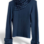 Yuka Vintage Faux Fur Trim Funnel Neck Knit Top Small Black Photo 0