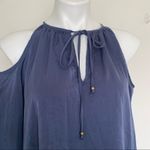 AQUA  cold shoulder satin silky BLOUSE TOP blue SMALL long sleeve Photo 3
