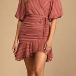 Lulus Cherish This Moment Rusty Rose Ruched Asymmetrical Mini Dress NWT Photo 0