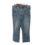 EXPRESS Button Fly Cropped Flare Super High Rise Medium Wash Jeans Sz 14 Photo 1