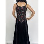 Late 80s Jeannie Nitro Gothic black velvet silk floral embroidered corset gown s Photo 11