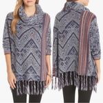Free People Fringe Cowl Neck Knit Boho Poncho Size Medium Photo 4