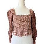 Sim & Sam Pink Floral Smocked 3/4 Sleeve Cropped Top Women’s Size Medium Photo 0