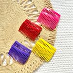 Vintage Unmarked Set 8 4 Pairs Red Yellow Purple Pink Side Hair Comb Barrettes Photo 1