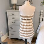 Forever 21 Strapless Oatmeal Taupe Striped Mini Dress Knit Beach Coverup Womens Small Photo 6