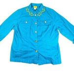 Ruby Rd Jacket Womens 14 Teal Blue Green Beaded Button Front Southwestern Coat Photo 0