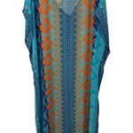 Blue Orange Geometric Print Chiffon Kaftan Beach Swim Cover Up One Size NWOT Photo 2