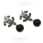 Chanel Authentic Glass Bead Globe Silver and Black Chain Drop Earrings Ruthenium Photo 5