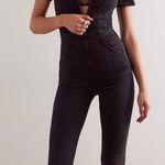 Free People Women's Jayde Flare Jumpsuit - Black Denim Large Boho Casual Photo 0