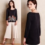 Anthropologie Knitted & Knotted • Anthro Kilda Sweater grey orange floral embroidered pullover Photo 1