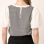 Mittoshop NEW Black & White Striped 100% Cotton Balloon Bubble Sleeve Top Size L Photo 3