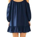 Lilly Pulitzer Navy Blue 100% Silk Cold Shoulder Ruffled Mini Dress Peasant XS Photo 1