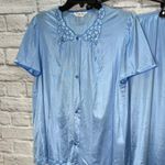 Vanity Fair Vintage  3 Piece Nylon Pajama Set Pants Shirt Robe Size S Blue Floral Photo 5