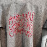 Saved By Grace Co. Just A Girl Who Loves Christmas Gray Crew Sweatshirt. Size S Photo 1