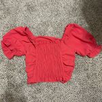 Altar'd State Red Ruched Puff Sleeve Blouse Photo 2