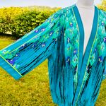 Bob Mackie  Plus Size Kimono Floral Silky Flowy Blue & Green Open Front Photo 4