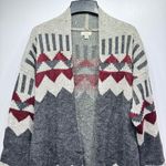 Debut Tan Gray Burgundy Aztec Geo Print Open Front Long Cardigan by Size Small Photo 1
