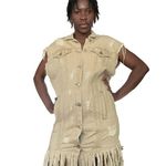 Anthropologie Anthroplology Alexander Bueno Distressed Fringe Dress Jacket Shacket Sz S/M Photo 1
