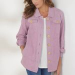 Soft Surroundings Terry Knit Button Front Shirt Jacket Shacket Lavender Small Photo 1