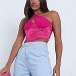 I SAW IT FIRST Asymmetric Satin Corset Crop Top Pink Size 4 Photo 1