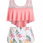 Boutique NEW Pink/White Floral Ruched High Waist 2 Piece Swimsuit Photo 2
