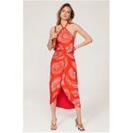 Andres Otalora Dress Womens 2 Orange Selva Midi Sarong Halter Tie Neck Resort Photo 4