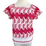 Anthropologie  Vanessa Virginia Embroidered White and Pink Cotton Eyelet Top S Photo 2