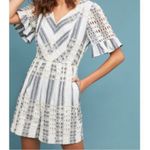Anthropologie  eyelet‎ ruffle embroidered romper striped chevron size 10 blogger Photo 1