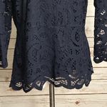 Nanette Lepore  navy blue V-neck 3/4 length sleeve floral lace top/blouse Size L Photo 3