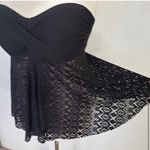 Kona Sol Black Geometric Eyelet Slit-Front Halter Lined-Cup Swimwear Tankini Top S(4-6) Photo 8