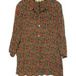 VTG Loco Lindo Cherry Rayon Tunic Button Top Women S Retro Artsy Unique Boho 90s Green Photo 0