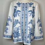 J.Jill Lightweight Embroidered Open Front Jacket 3/4 Sleeve Women’s Size Medium Blue Photo 0