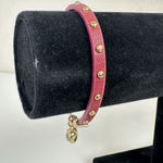 Juicy Couture Y2K Vtg Puff Heart Gold Tone w/Fuchsia Leather Band Bracelet 7" Photo 0