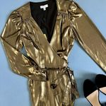 Gianni Bini NWT Noa V-Neck Gold Metallic Lame Wrap Dress Photo 4