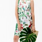 NWOT Vilagallo Cassie Cotton Tropical Print Dress White Size 8 Photo 0