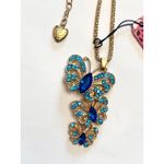 Betsey Johnson  Butterfly Necklace 3 Cascading Gold Chain Popcorn Blue Rhinestone Photo 4