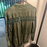 Dressbarn Olive Leather Jacket with Embroidery Green Size L Photo 2
