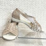 Skechers Peep Toe Front Weave Metallic Taupe Sandals Womens Size 6 Coquette Photo 2
