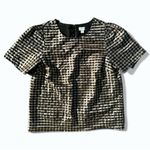 J.Crew  Gold Lurex Gingham Puff-Sleeve Metallic Top Women’s Size S Photo 2