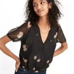 Madewell Silk Organza Puff-Sleeve Wrap Top in Aster Portrait Black Size M Photo 0