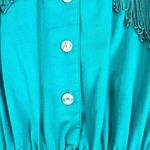 Lilia Smitty 80s Vintage Western Maxi Dress Size 3/4 Small Fringe Rodeo Lace Blue Photo 4