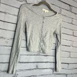 Gray Button Down Long sleeve Fitted Shirt Cropped SZ XS Lightweight Petite Y2K Photo 1